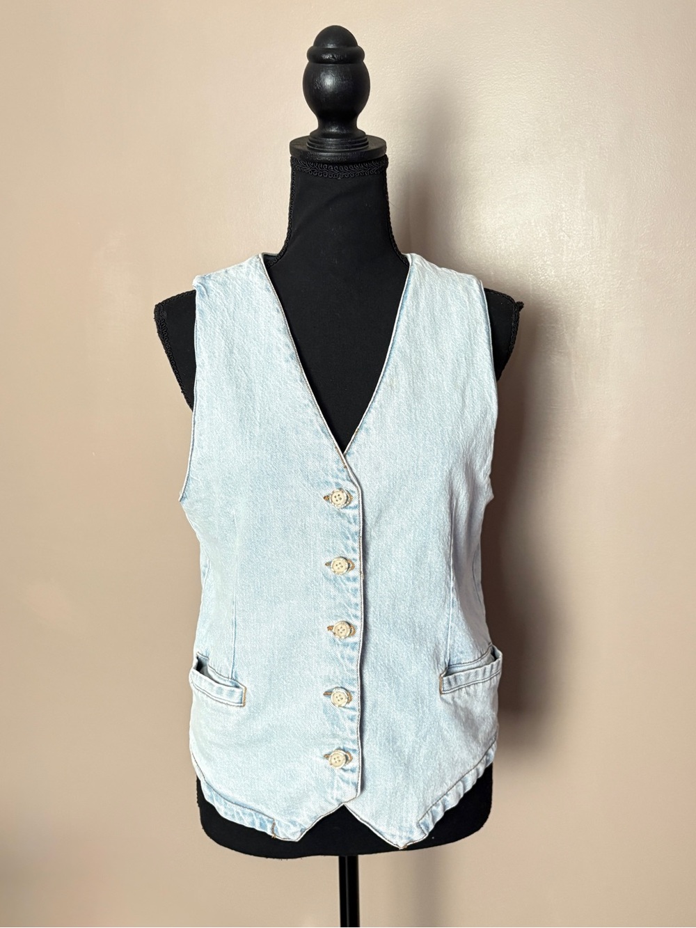 HABITUAL Light Wash Button Front Denim Vest Waistcoat Size M Anthropologie EUC